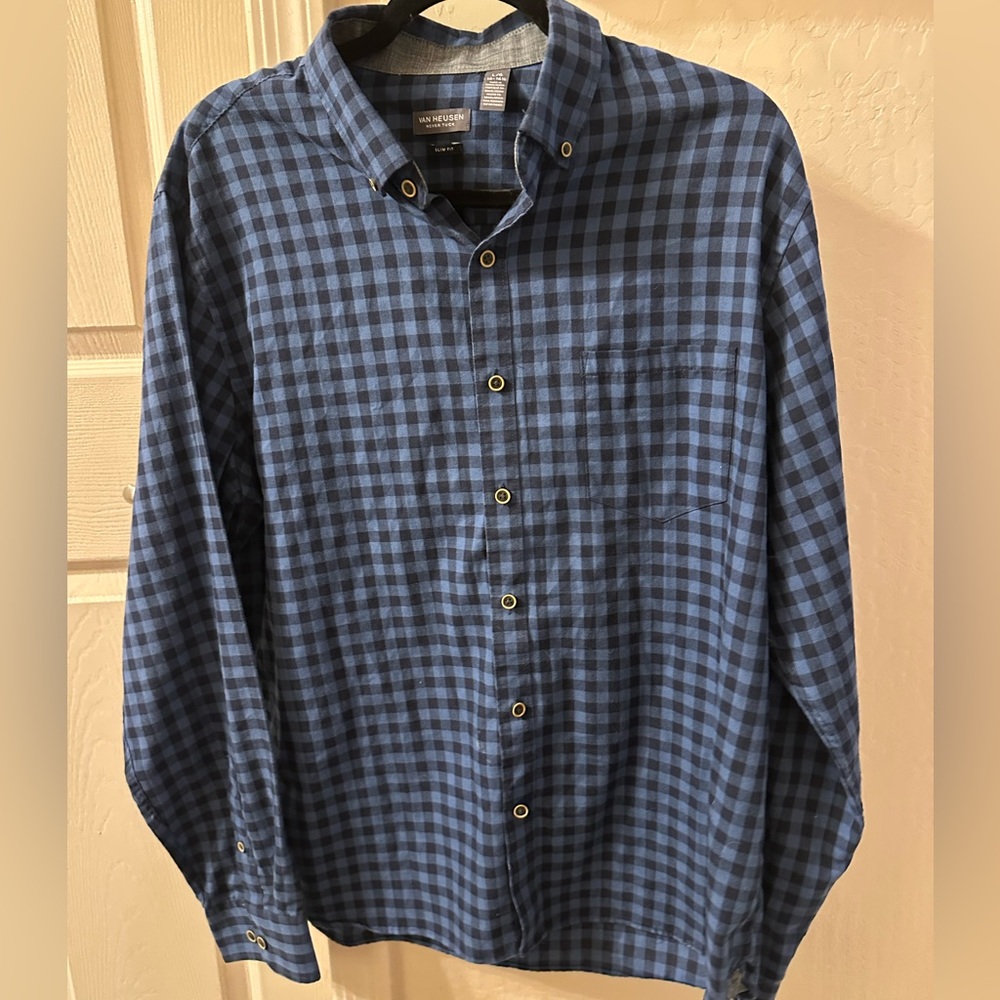 Van Heusen Navy Plaid Button Down Shirt